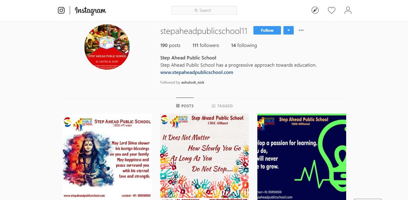 Instagram profile of school