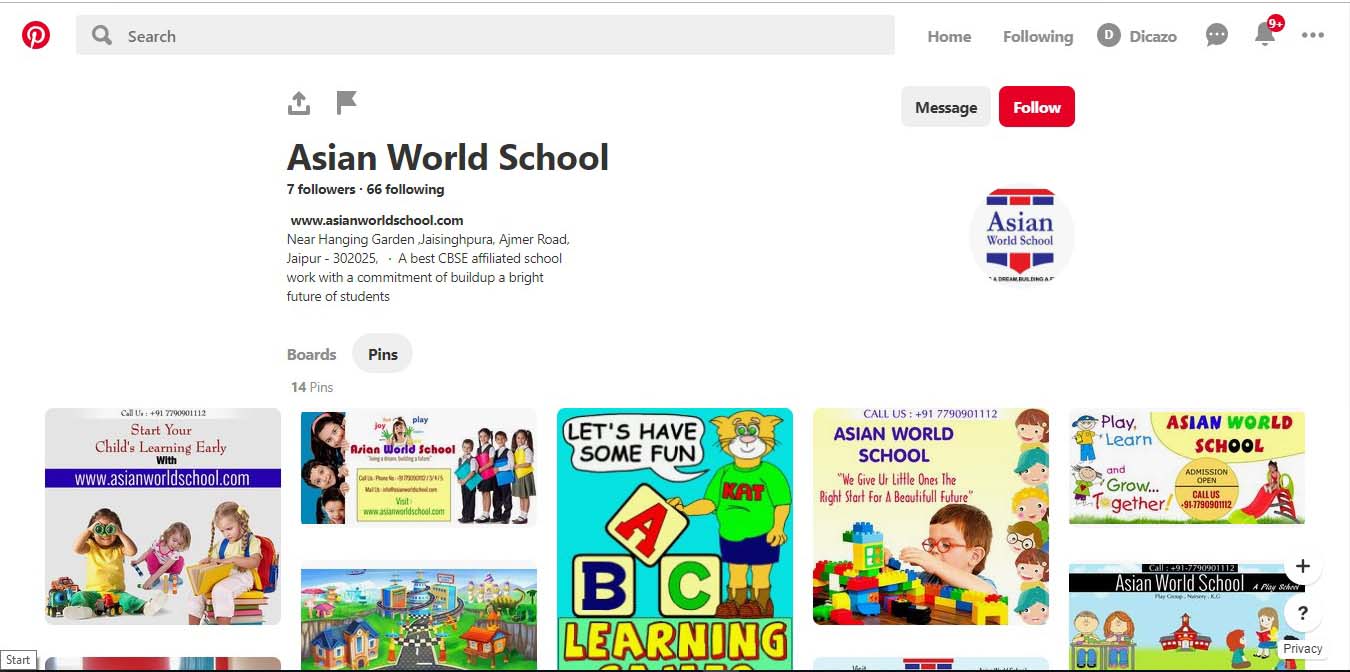 Pintrest profile of school