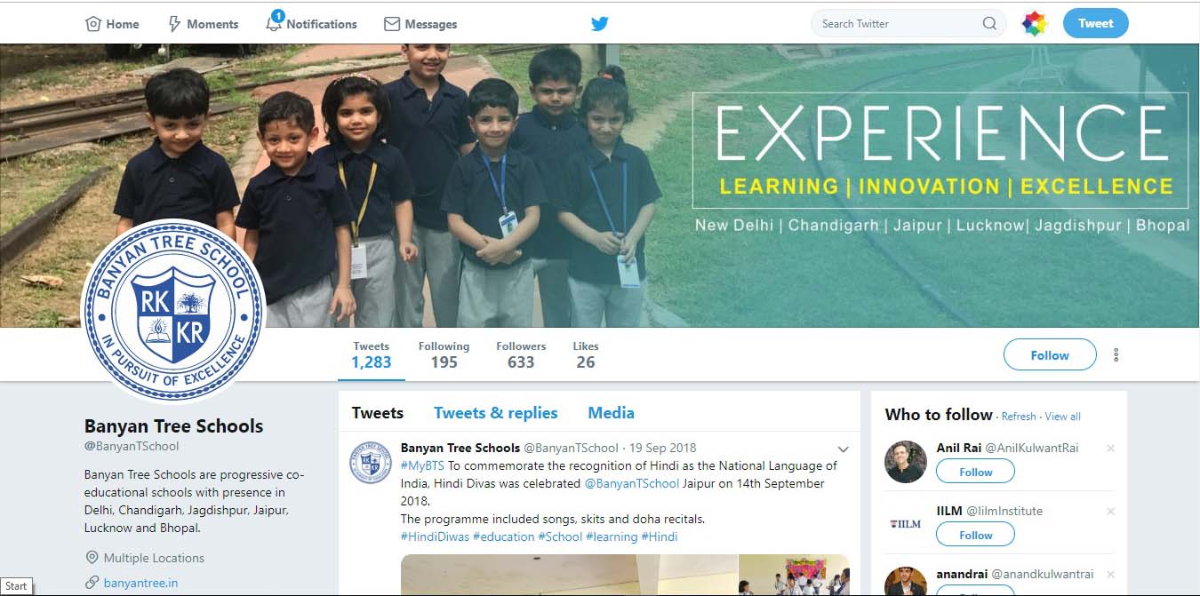 Twitter page of school